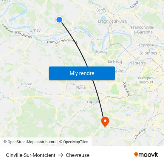 Oinville-Sur-Montcient to Chevreuse map