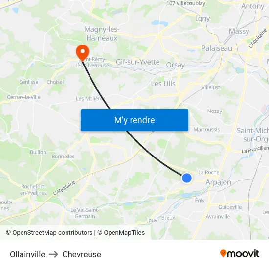 Ollainville to Chevreuse map