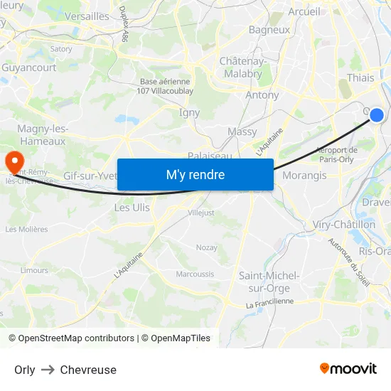 Orly to Chevreuse map