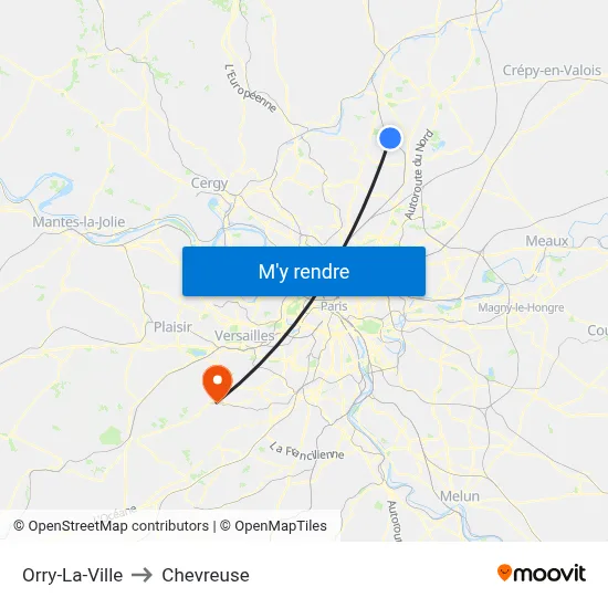 Orry-La-Ville to Chevreuse map
