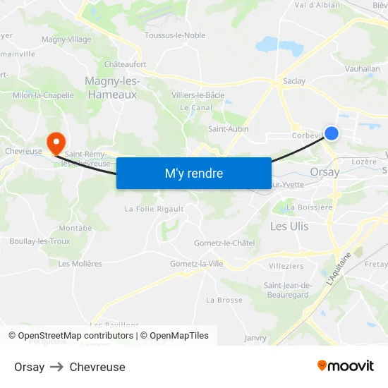 Orsay to Chevreuse map