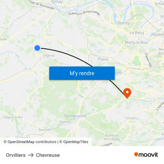 Orvilliers to Chevreuse map