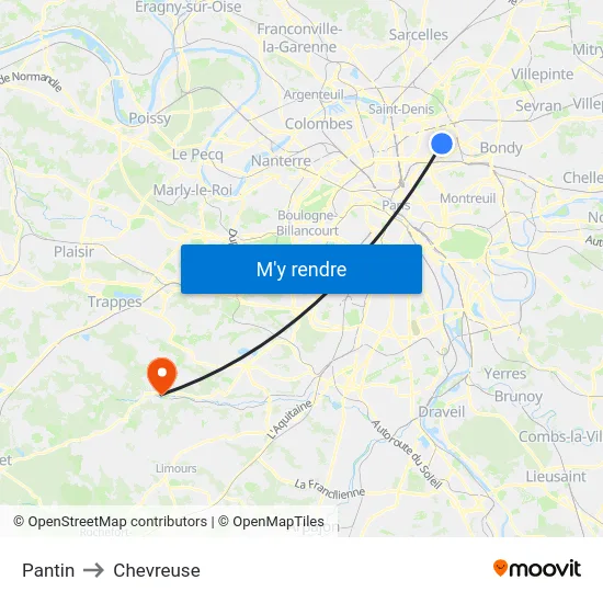 Pantin to Chevreuse map