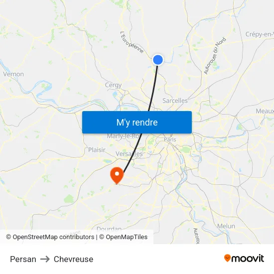 Persan to Chevreuse map