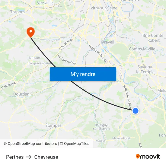 Perthes to Chevreuse map
