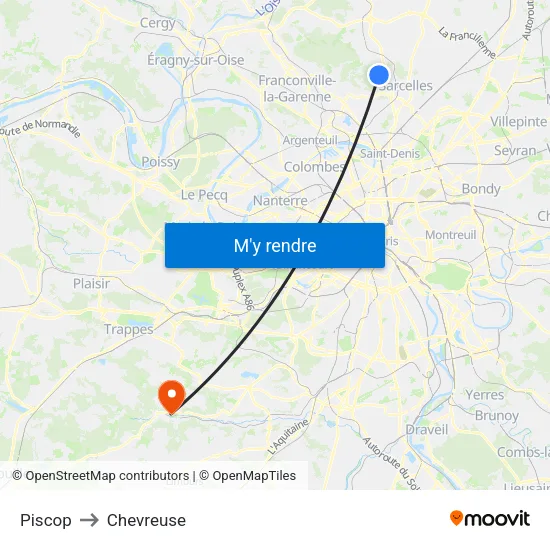 Piscop to Chevreuse map