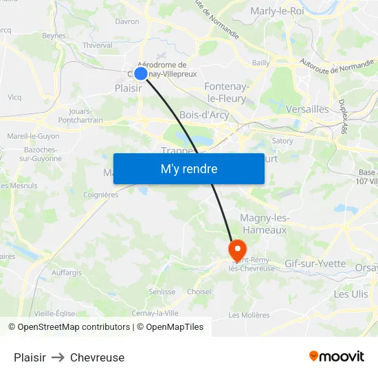 Plaisir to Chevreuse map