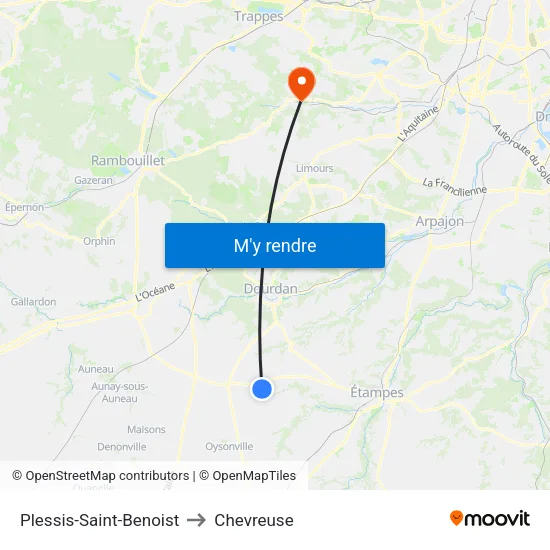 Plessis-Saint-Benoist to Chevreuse map