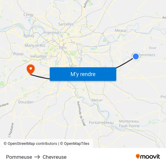 Pommeuse to Chevreuse map