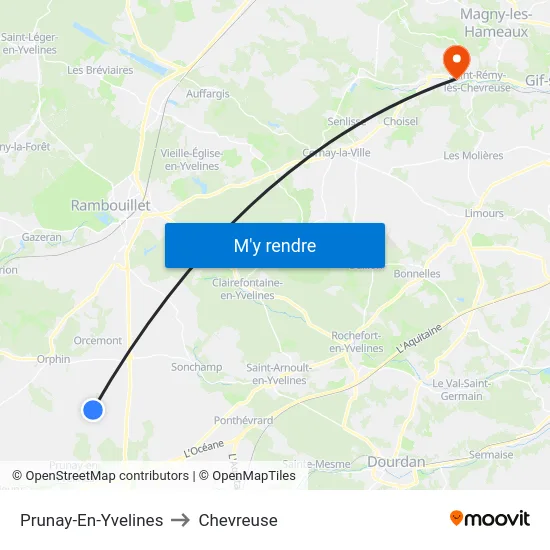 Prunay-En-Yvelines to Chevreuse map