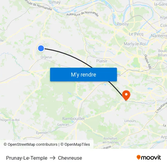 Prunay-Le-Temple to Chevreuse map