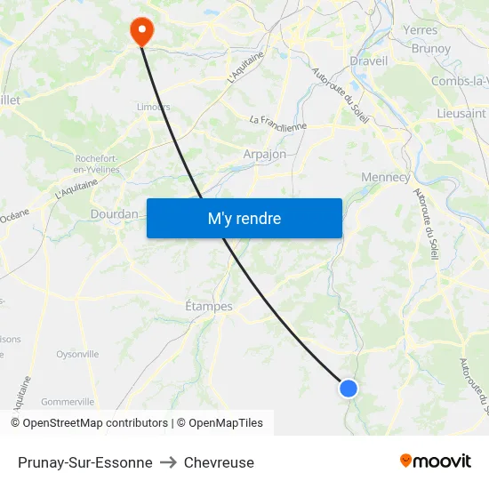 Prunay-Sur-Essonne to Chevreuse map