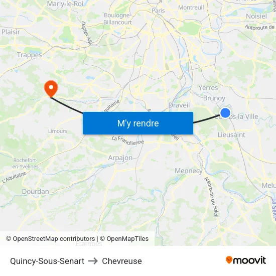 Quincy-Sous-Senart to Chevreuse map