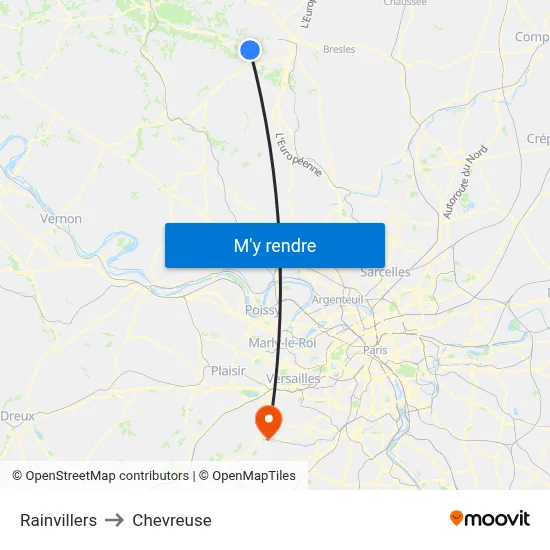Rainvillers to Chevreuse map