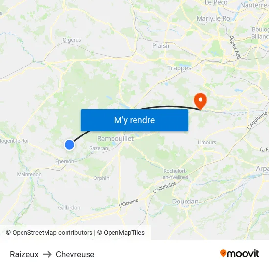 Raizeux to Chevreuse map