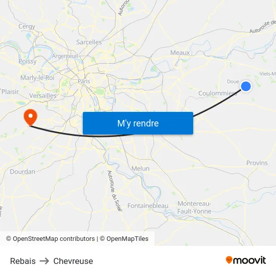 Rebais to Chevreuse map