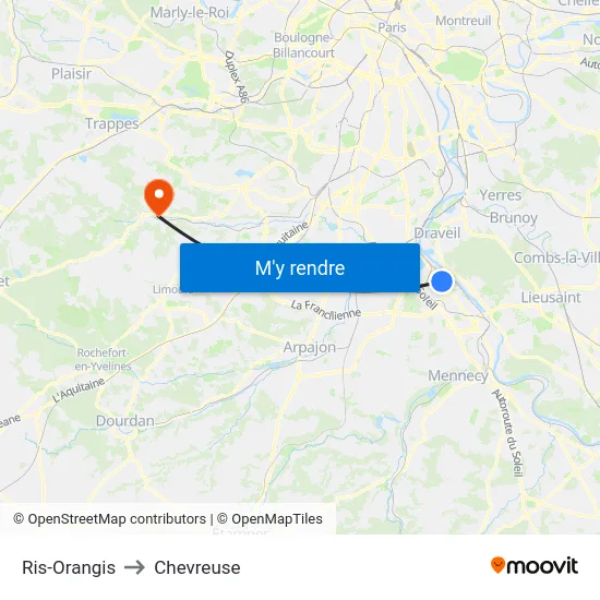 Ris-Orangis to Chevreuse map