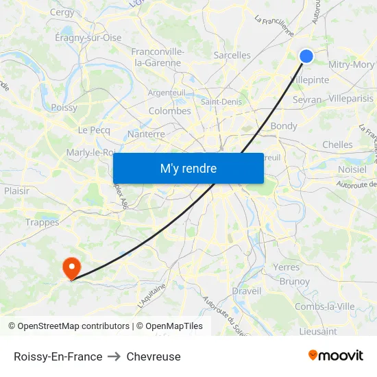Roissy-En-France to Chevreuse map