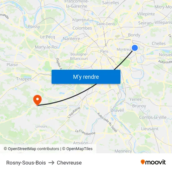 Rosny-Sous-Bois to Chevreuse map