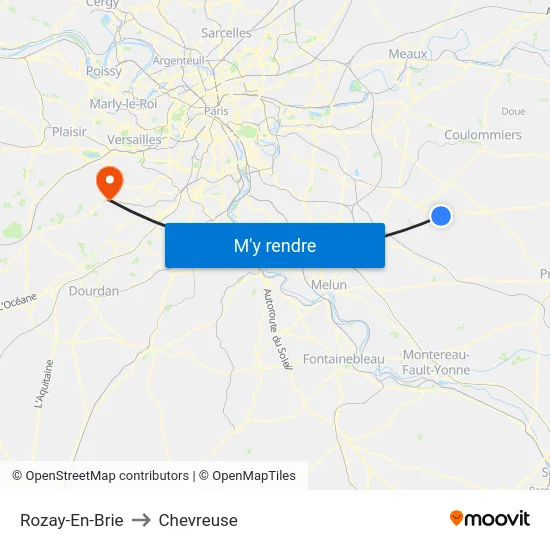 Rozay-En-Brie to Chevreuse map