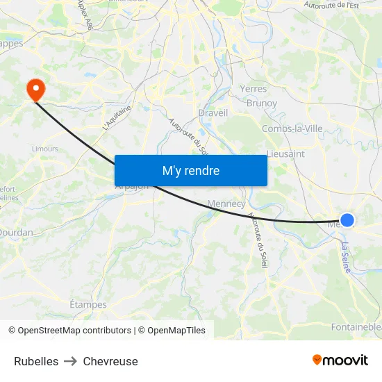 Rubelles to Chevreuse map