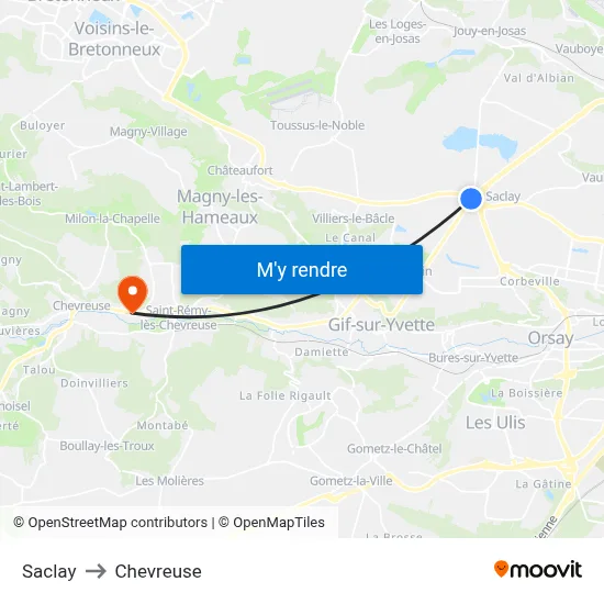 Saclay to Chevreuse map