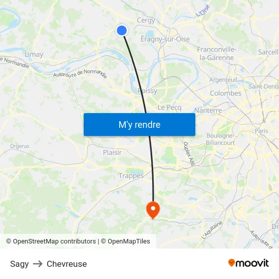 Sagy to Chevreuse map