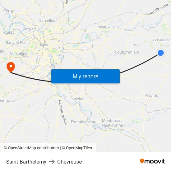 Saint-Barthelemy to Chevreuse map