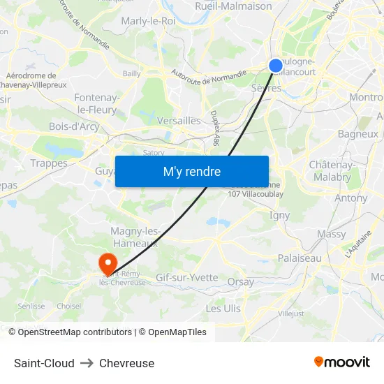 Saint-Cloud to Chevreuse map