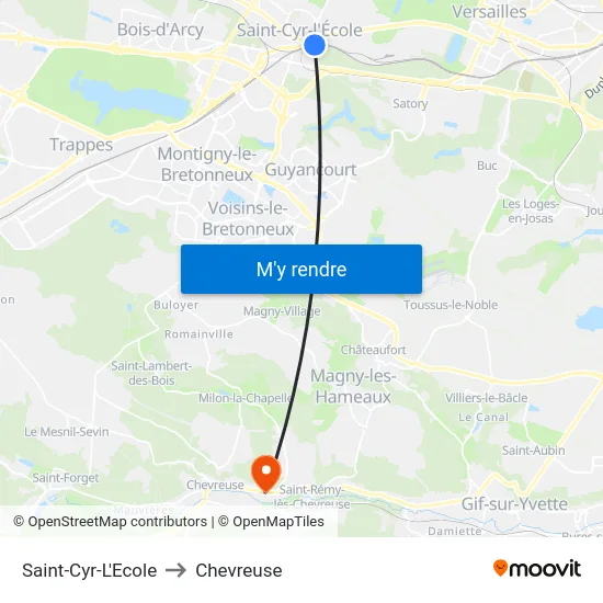 Saint-Cyr-L'Ecole to Chevreuse map