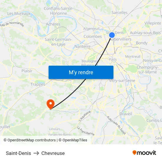 Saint-Denis to Chevreuse map