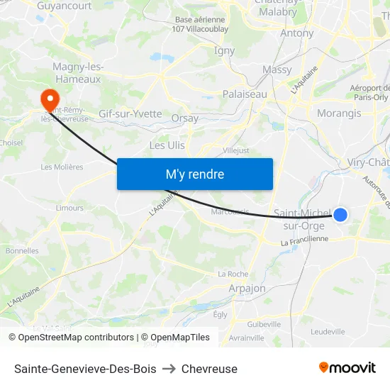 Sainte-Genevieve-Des-Bois to Chevreuse map