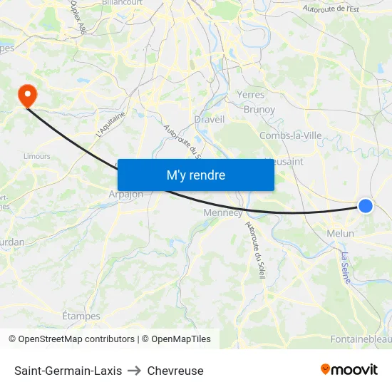 Saint-Germain-Laxis to Chevreuse map