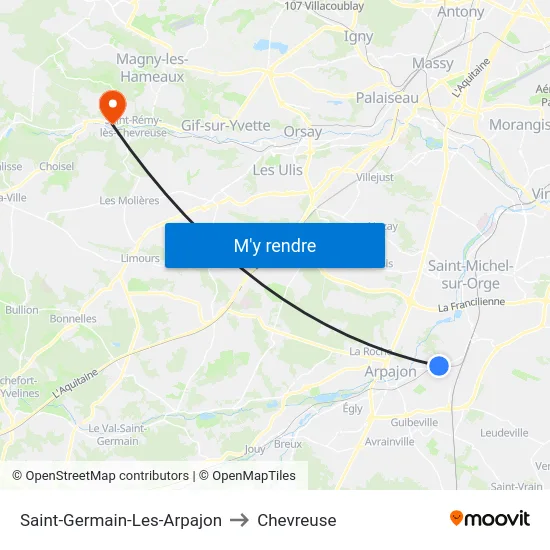 Saint-Germain-Les-Arpajon to Chevreuse map
