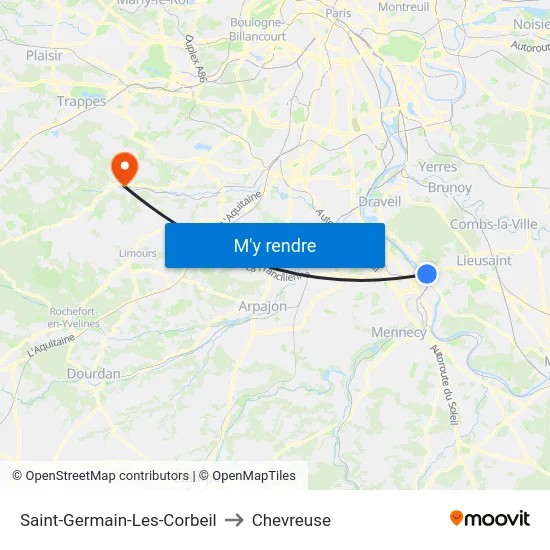 Saint-Germain-Les-Corbeil to Chevreuse map