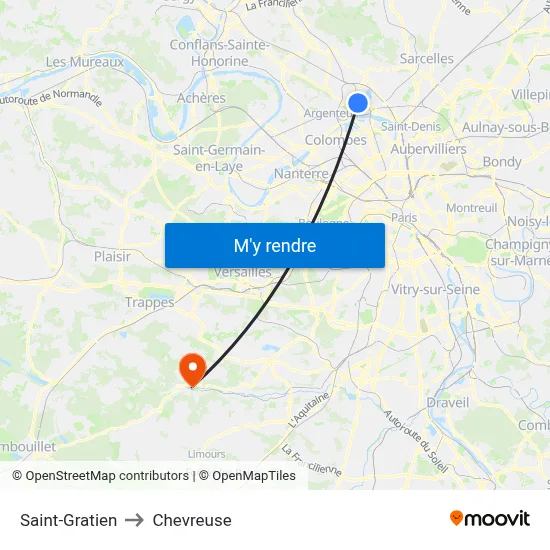 Saint-Gratien to Chevreuse map