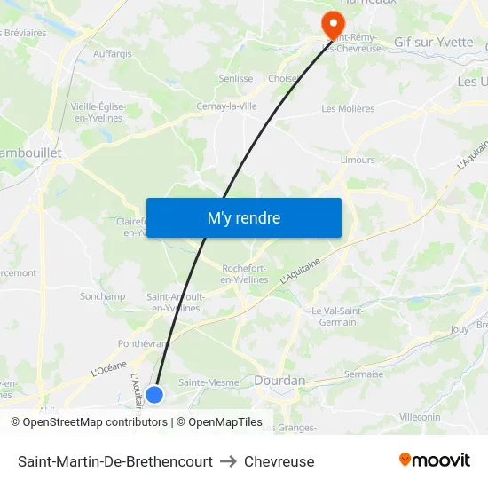 Saint-Martin-De-Brethencourt to Chevreuse map