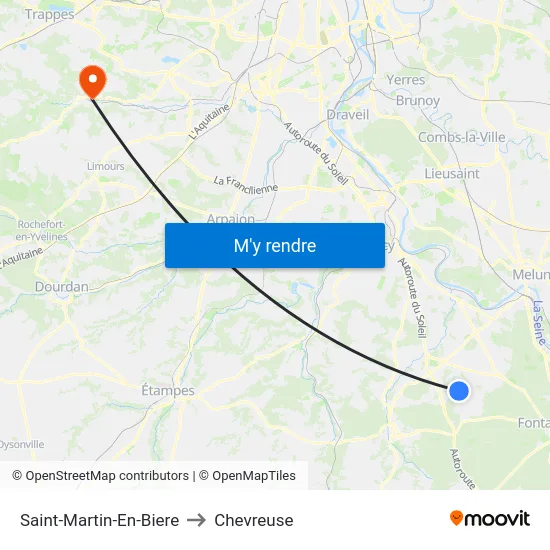 Saint-Martin-En-Biere to Chevreuse map