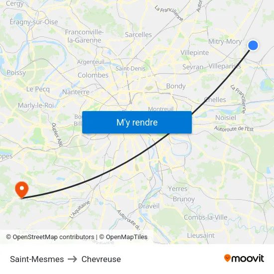 Saint-Mesmes to Chevreuse map