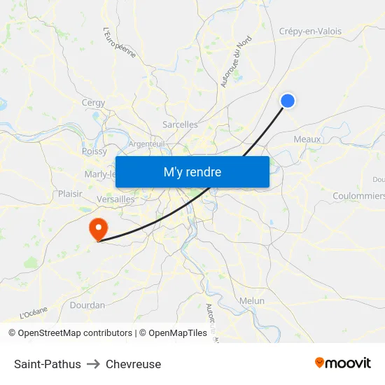Saint-Pathus to Chevreuse map