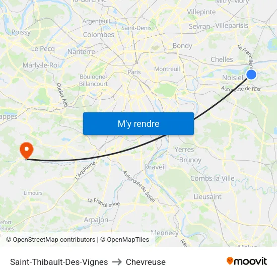 Saint-Thibault-Des-Vignes to Chevreuse map