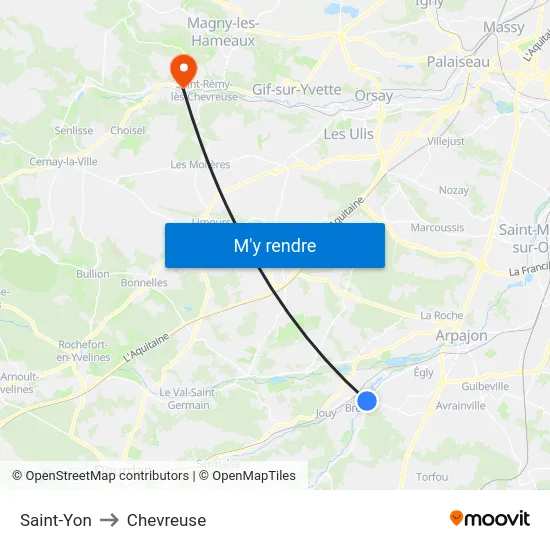 Saint-Yon to Chevreuse map