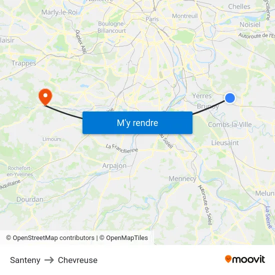 Santeny to Chevreuse map