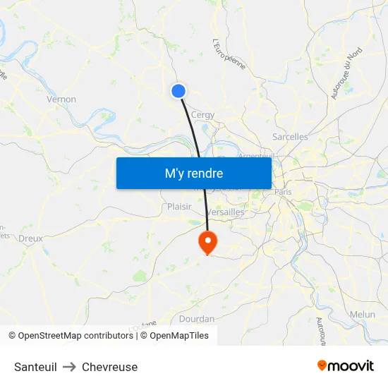 Santeuil to Chevreuse map