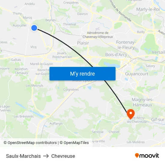 Saulx-Marchais to Chevreuse map