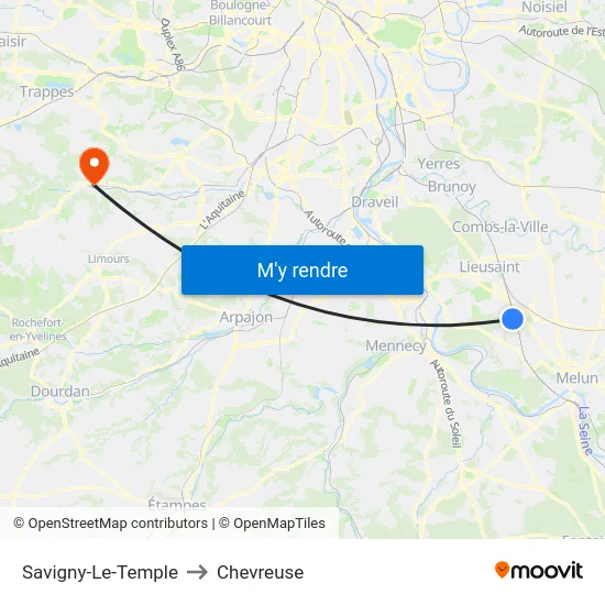 Savigny-Le-Temple to Chevreuse map