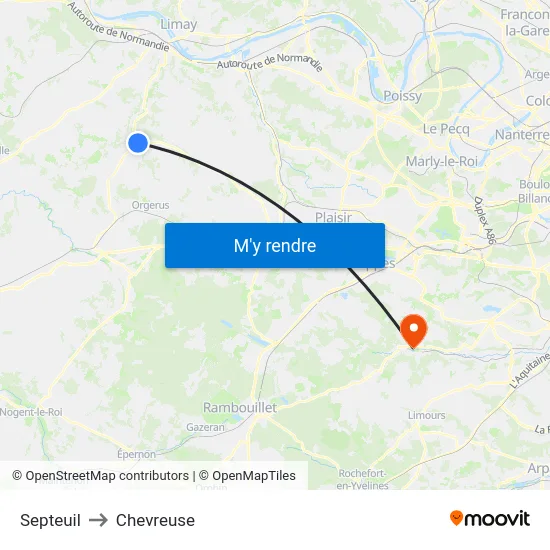 Septeuil to Chevreuse map