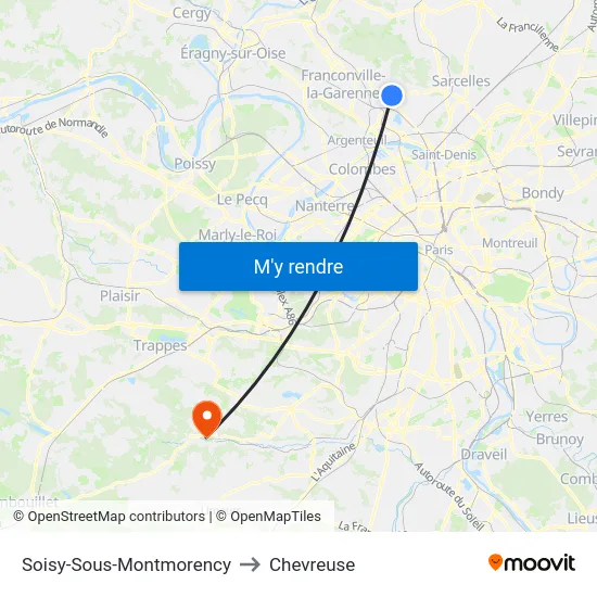 Soisy-Sous-Montmorency to Chevreuse map