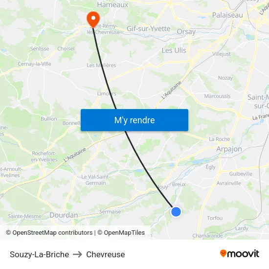 Souzy-La-Briche to Chevreuse map