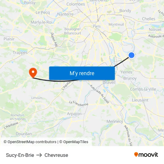 Sucy-En-Brie to Chevreuse map